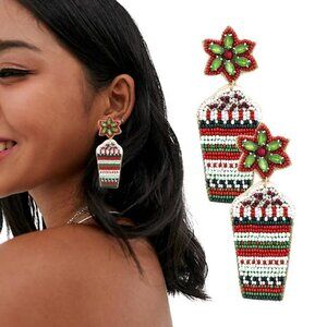 Holiday Latte Drink Coffee Cup Seed Bead Barista Gift Earrings